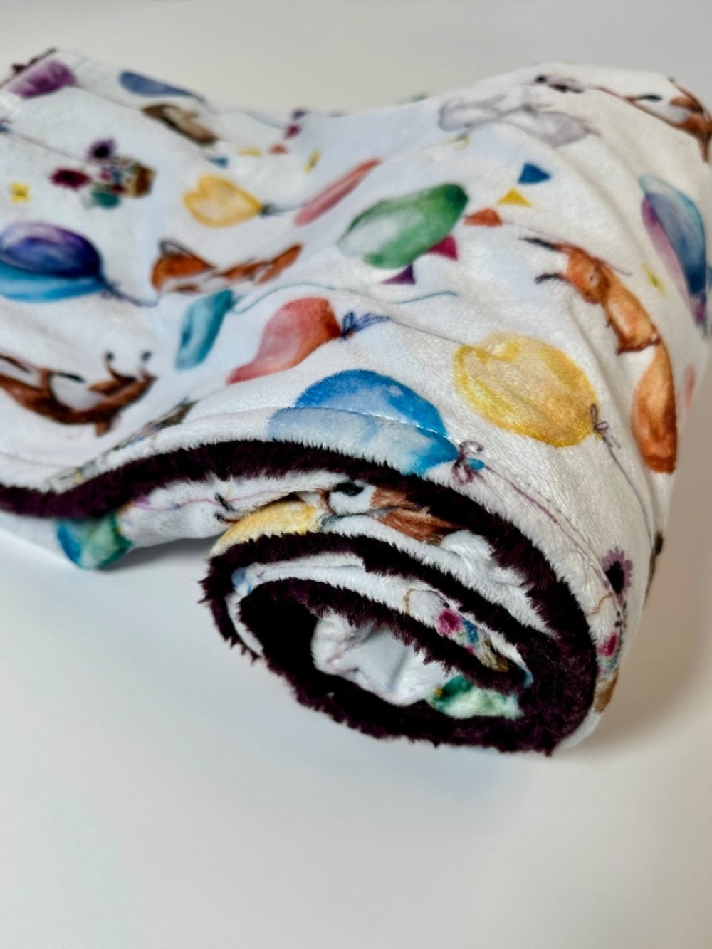 π¦ Woodland Animal Baby Blanket Balloon Print | Soft Plush Minky Purple Back - Picture 9 of 9